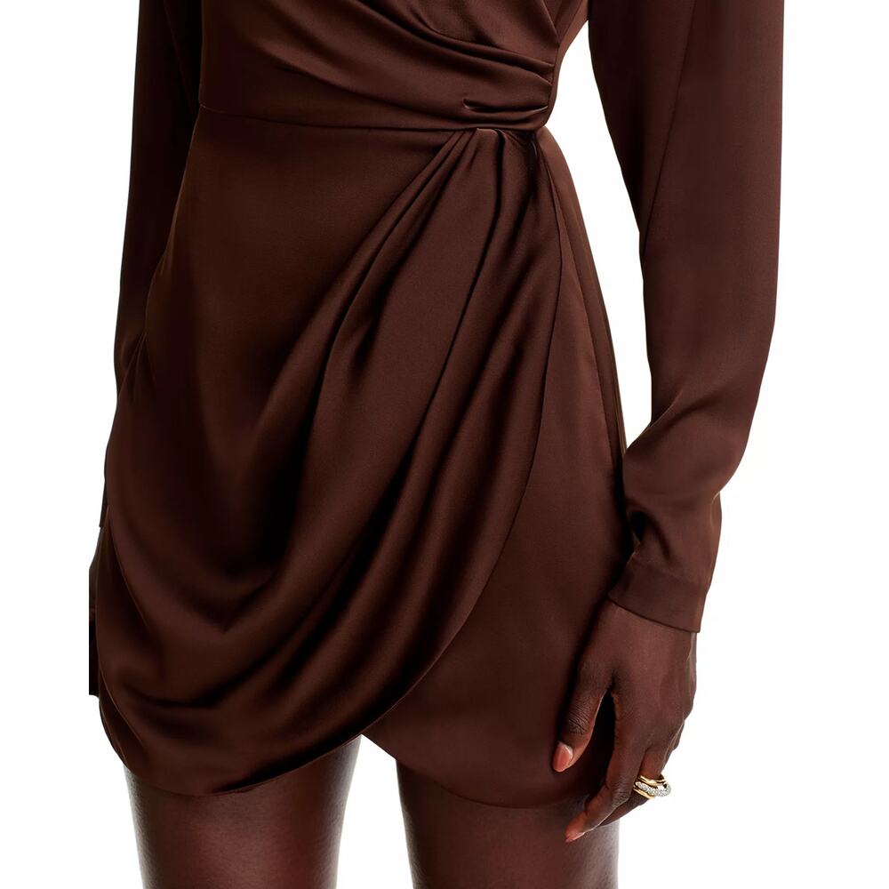 NWT Ronny Kobo Bianca Dress Chocolate Brown Draped High Neck Mini Dress - Size M - Picture 4 of 13